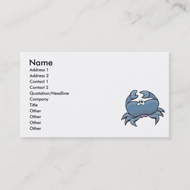 Söt fånig, liten blå krabba visitkort (Framsida)