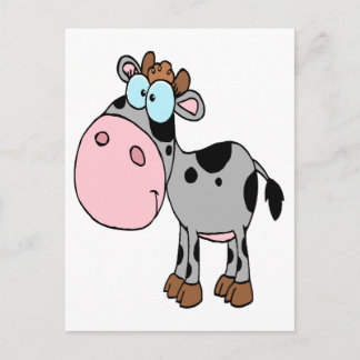 Söt fånig tecknad baby ko calf grått vykort