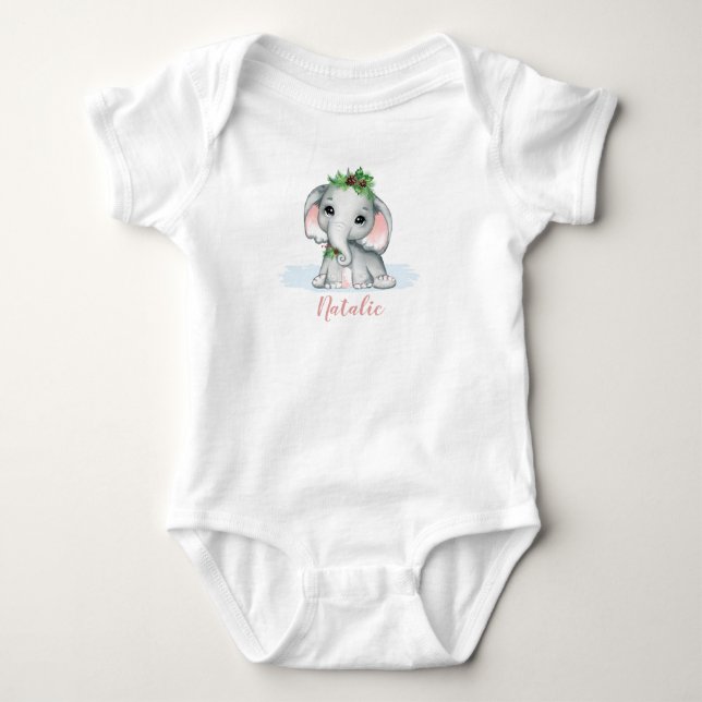 Söt fantasifull bebis flicknamn Elefant Vinter T Shirt (Framsida)