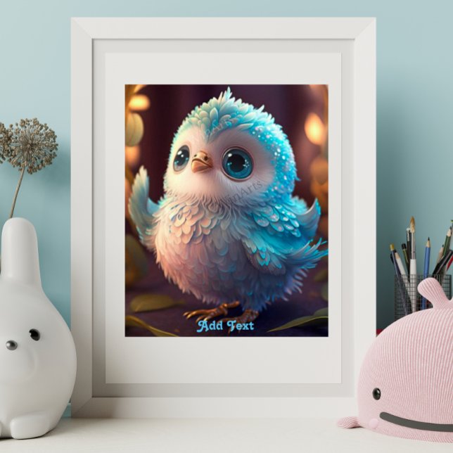 Söt fantasifull blå fågel glitterfjädrar barnkamma poster (Skapare uppladdad)