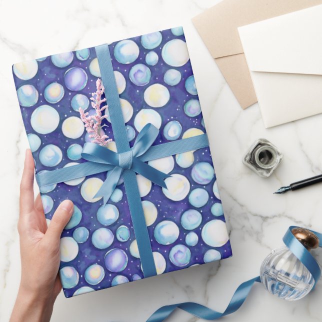 Söt fantasifull blå vit bubbla snö akvarell presentpapper (Gifting)
