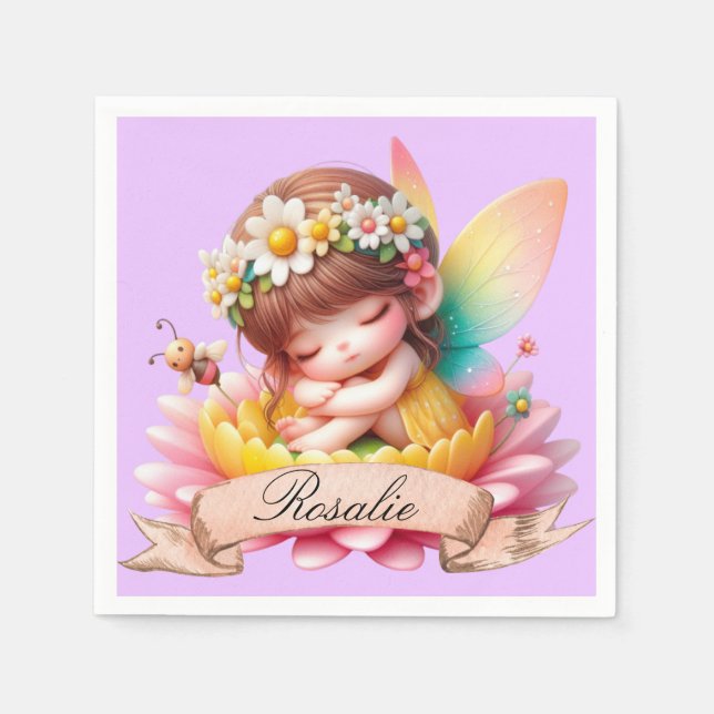 Söt fantasifull blommig söta drömmar sovande älva pappersservett (Framsidan)