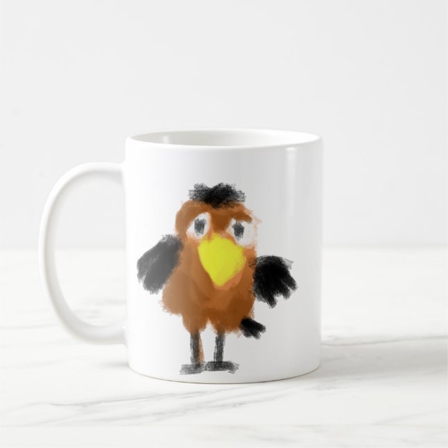 Söt fantasifull brun fågel digital illustration ko kaffemugg (Vänster)