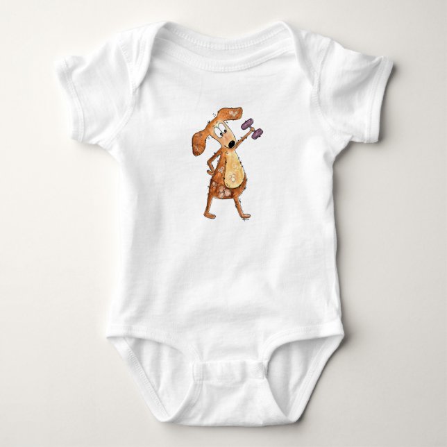 Söt fantasifull brun hund som lyfter vikter t shirt (Framsida)