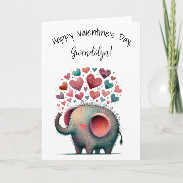 Söt fantasifull elefant God Alla hjärtans dag Kort (Framsida)
