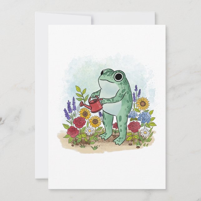 Söt fantasifull groda i blomsterträdgårdsillustrat inbjudningar (Framsida)