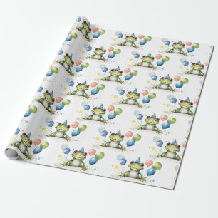 Söt fantasifull grön groda med ballonger presentpapper