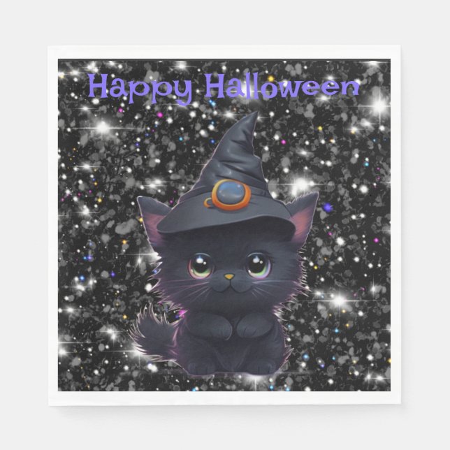 Söt fantasifull Halloween svart katt Pappersservett (Framsidan)