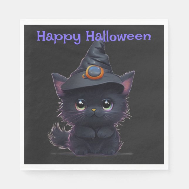 Söt fantasifull Halloween svart katt Pappersservett (Framsidan)