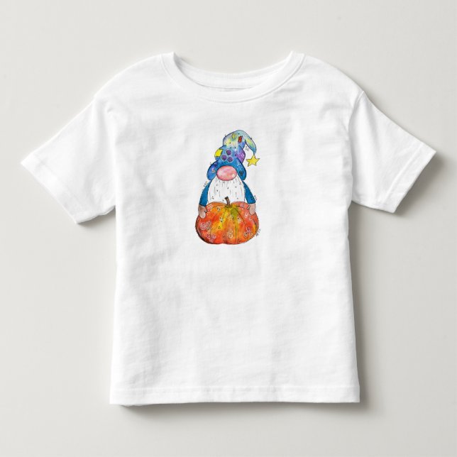 Söt fantasifull höstgnom med pumpa t shirt (Framsida)