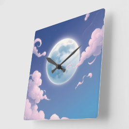 Söt fantasifull illustration av månen på natthimle fyrkantig klocka