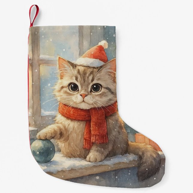 Söt fantasifull julkatt liten julstrumpa (Framsidan)