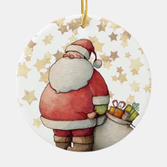 Söt fantasifull jultomte med stjärna julgransprydnad keramik (Framsidan)