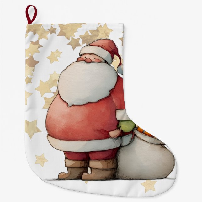Söt fantasifull jultomte med stjärna stor julstrumpa (Framsidan)