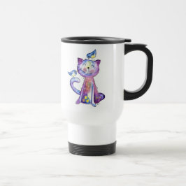 Söt fantasifull lila katt med fåglar resemugg