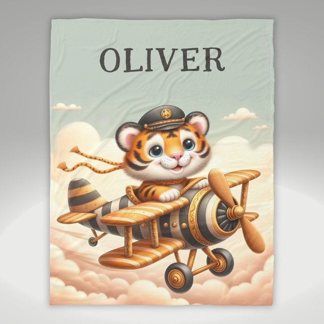 Söt fantasifull liten flygande tiger på ett plan fleecefilt (Skapare uppladdad)