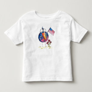 Söt fantasifull patriotisk fågel med flagga t shirt