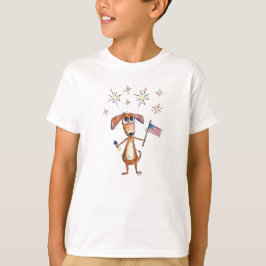 Söt fantasifull patriotisk hund med flagga t shirt