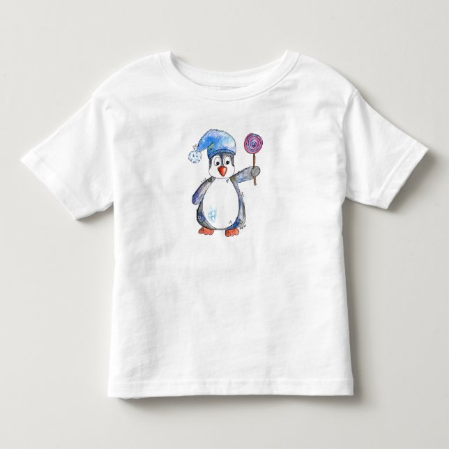 Söt fantasifull pingvin med en snurrgodis t shirt (Framsida)