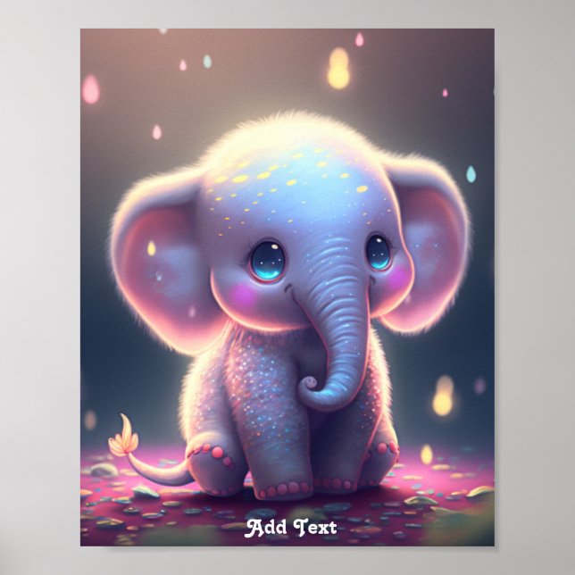 Söt fantasifull rosa pastellfärgad bebis elefant-n poster (Framsidan)