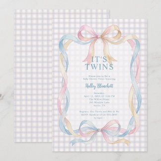 Söt fantasifull rutig tvilling baby shower LPM26 Inbjudningar