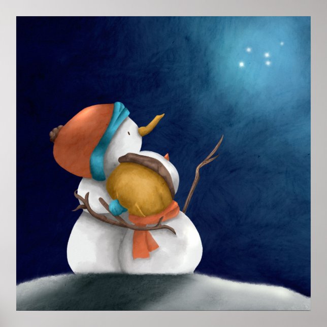 Söt fantasifull snömannen paret vinter poster (Framsidan)
