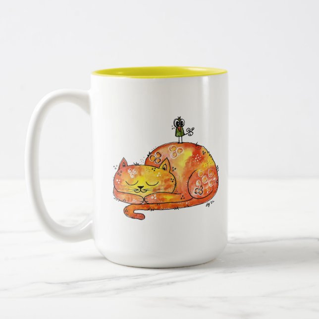 Söt fantasifull sovande katt Två-Tonad mugg (Vänster)