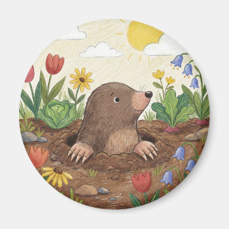 Söt fantasifull trädgårdsmullvad magnet