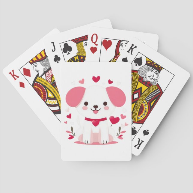Söt fantasifull valentinskull-valp casinokort (Baksidan)