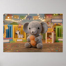Söt fantasifull virkad elefant på zoo poster