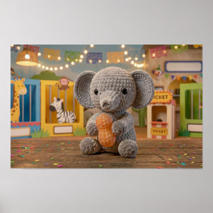 Söt fantasifull virkad elefant på zoo poster