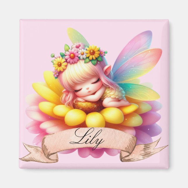 Söt fantastisk blommig söta drömmar sovande älva magnet (Framsidan)