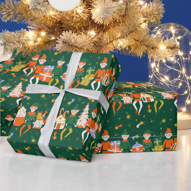 Söt fantastisk grön jul tomte alfer mönster presentpapper (Helgdagar)