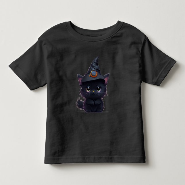 Söt fantastisk Halloween svart katt T Shirt (Framsida)