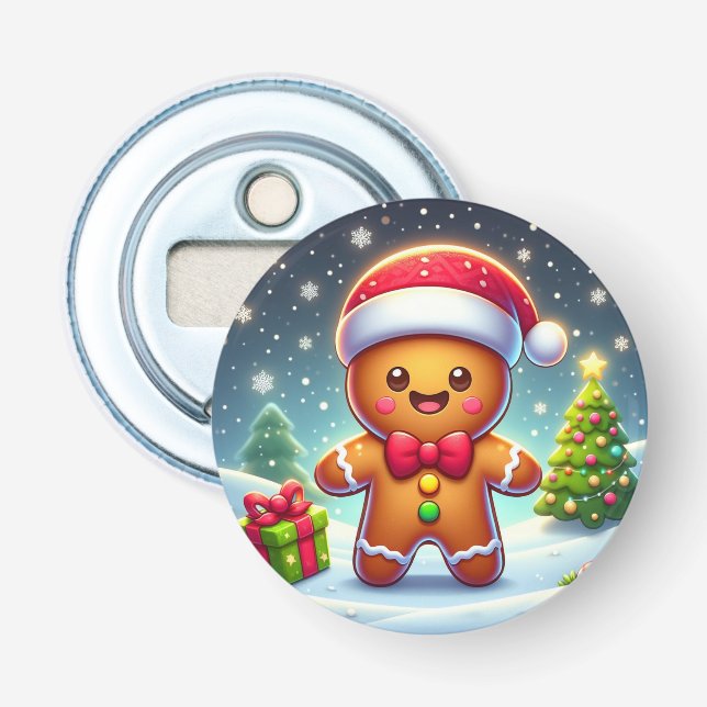 Söt fantastisk jul/vinter pepparkaksgubbe flasköppnare (Framsidan)