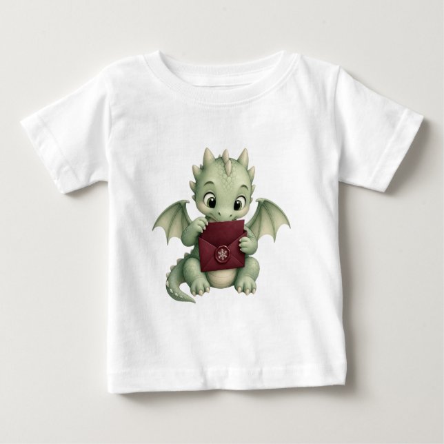 Söt Fantasy Bebis Drak som läser post T Shirt (Framsida)