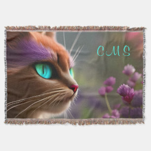 Söt Fantasy Cat Flower *Monogram* Filt