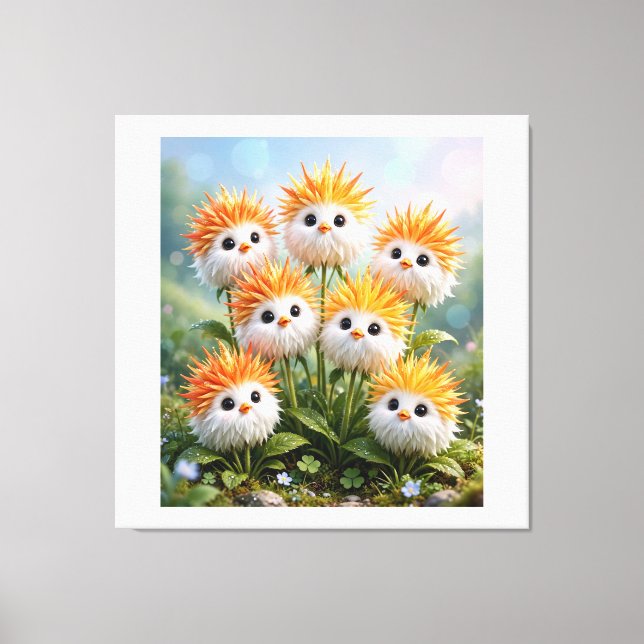 Söt Fantasy Chick Blommor Sträckt Canvas Väggtavla (Framsida)