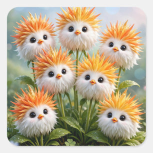 Söt Fantasy Chick Blommor Trädgård fyrkantig dekal Fyrkantigt Klistermärke