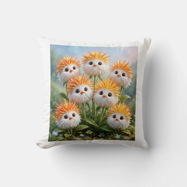 Söt Fantasy Chick Blommor Trädgård Kastkudde Kudde (Framsida)