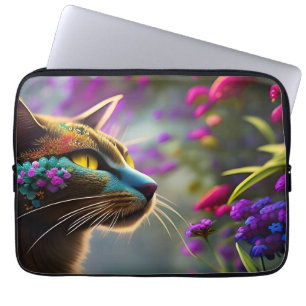 Söt Fantasy Flower Cat Laptop Fodral