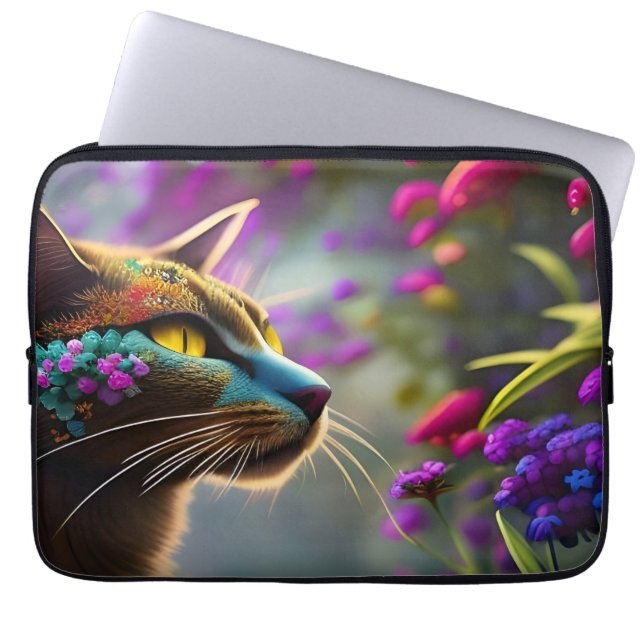 Söt Fantasy Flower Cat Laptop Fodral (Framsidan)