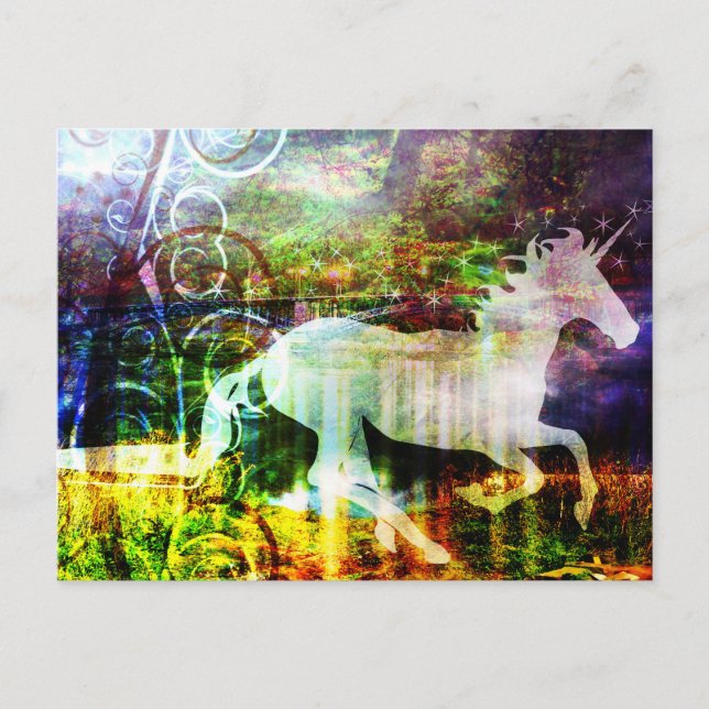 Söt Fantasy Land Fairy Tale Unicorn Postcard Vykort (Framsida)