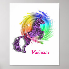 Söt Fantasy Rainbow Unicorn Personlig Print Poster