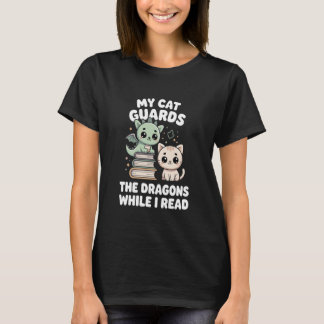 Söt Fantasybokläst Kläder Katt Drak Bokälskare T Shirt
