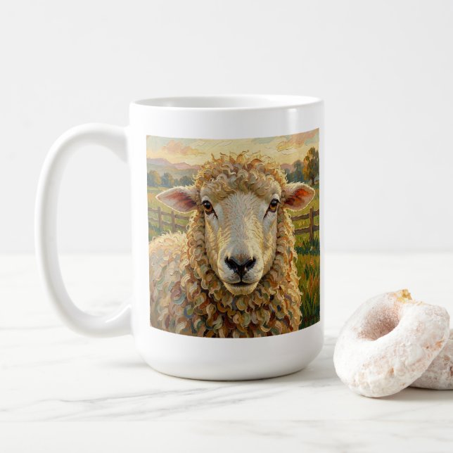 Söt får på en ranch  & Tacka, folk citerar Kaffemugg (Med munk)