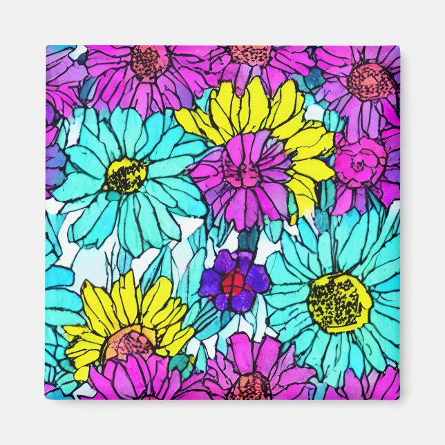 Söt färg hand målad vattenfärgsblomma gill (gill) magnet (Framsidan)