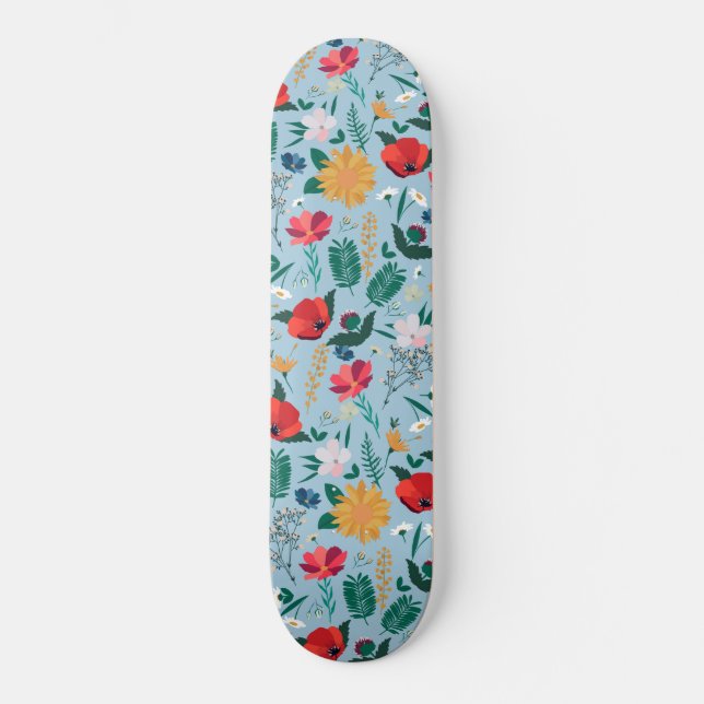 Söt Färg Vild Blommigt Ljusblå  Mini Skateboard Bräda 18,5 Cm (Framsida)