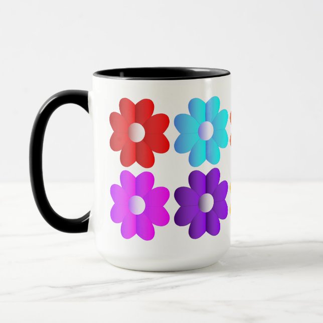 Söt - färg, vita blommor, grafik mugg (Vänster)
