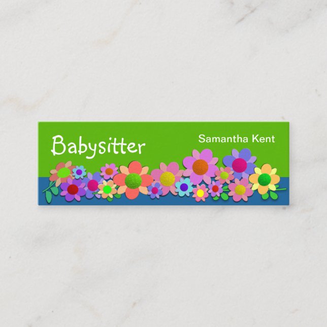 Söt Färgblommor Babysittande Mini Visitkort (Framsida)